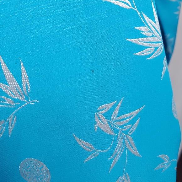 Aqua Blue and Silver Floral Cheongasm Maxi Long Sleeve Dress - Picture 7 of 15